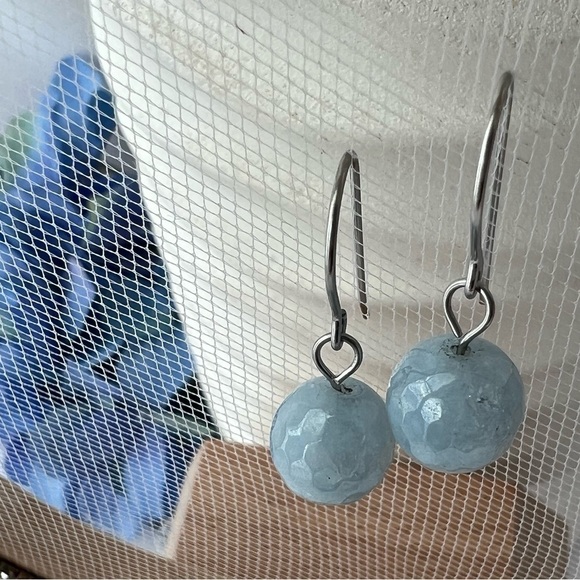 AQUAMARINE Quartz Stainless Steel Drop Earrings - Picture 3 of 12